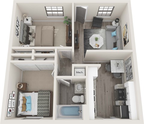 Floor plan for 2 beds, 1 bath, 920 sqft